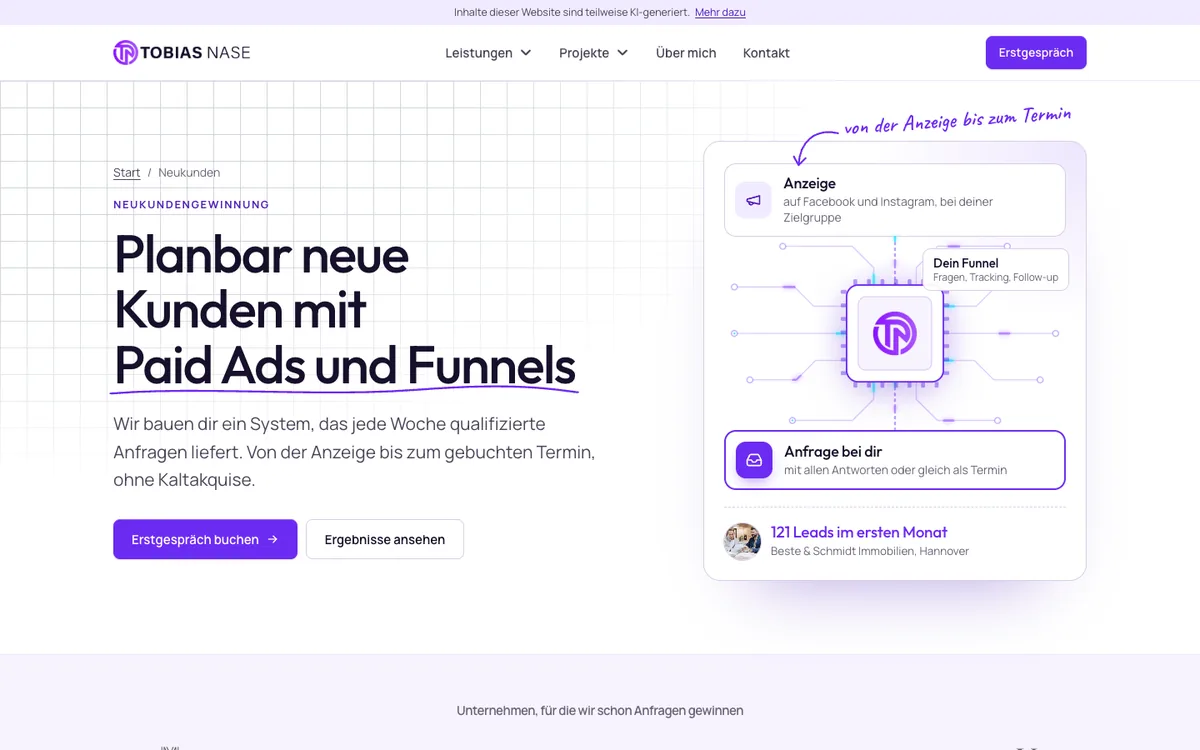 Landingpage Planbar neue Kunden am Rechner