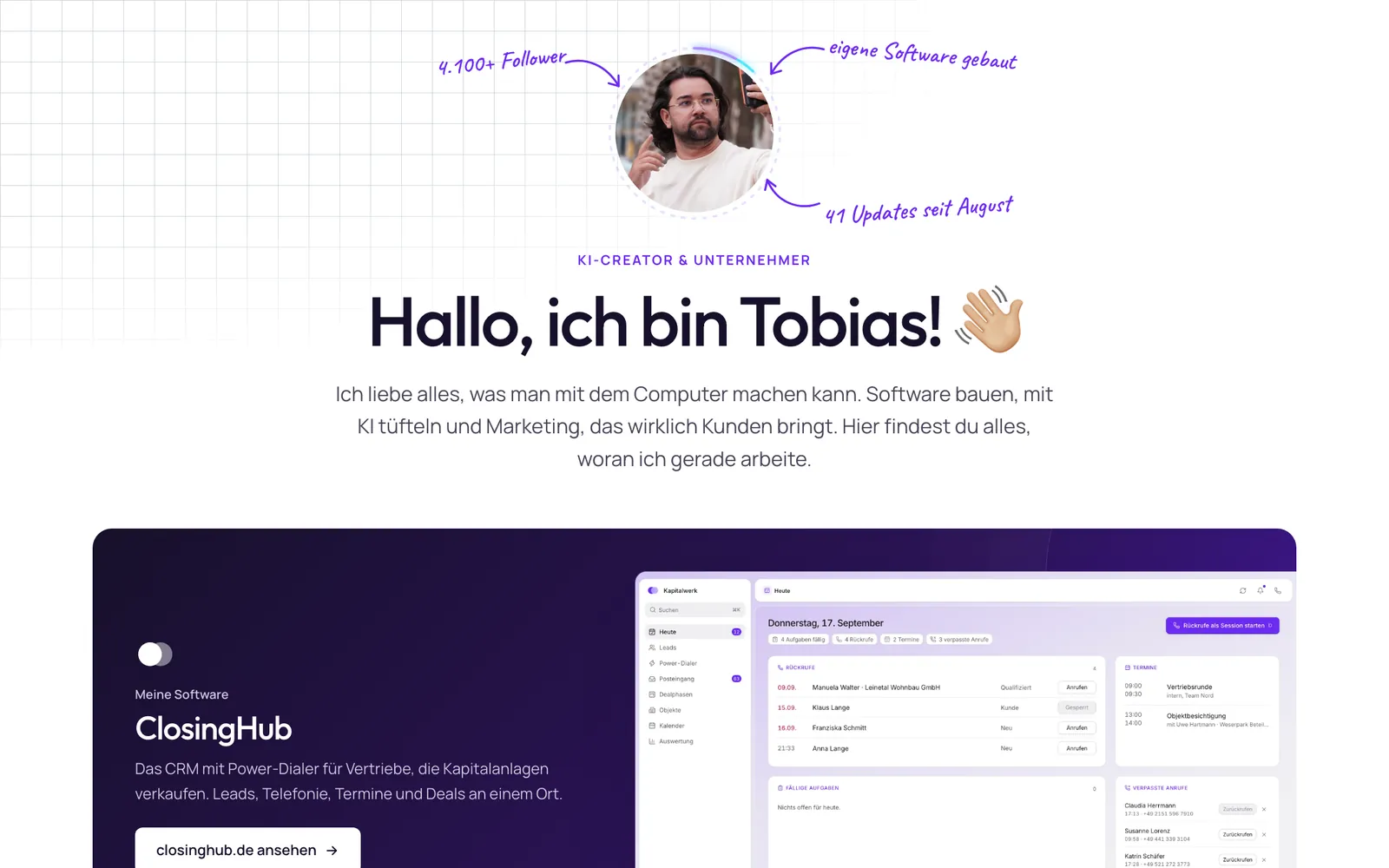 Startseite von tobias.social am Rechner